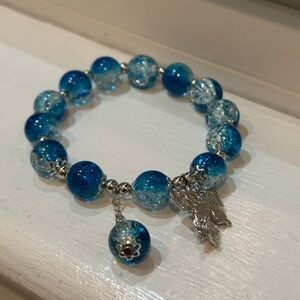 Blue and Silver Beaded Bracelet with Butterfly Charm